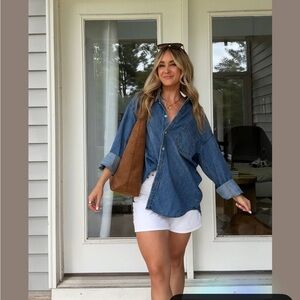 New Minimum Fern Denim Long Sleeve Button Down Shirt Medium Blue